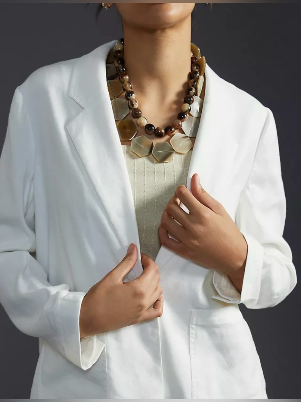 Maeve Off-White Linen Blend Relaxed Fit Blazer - Size L